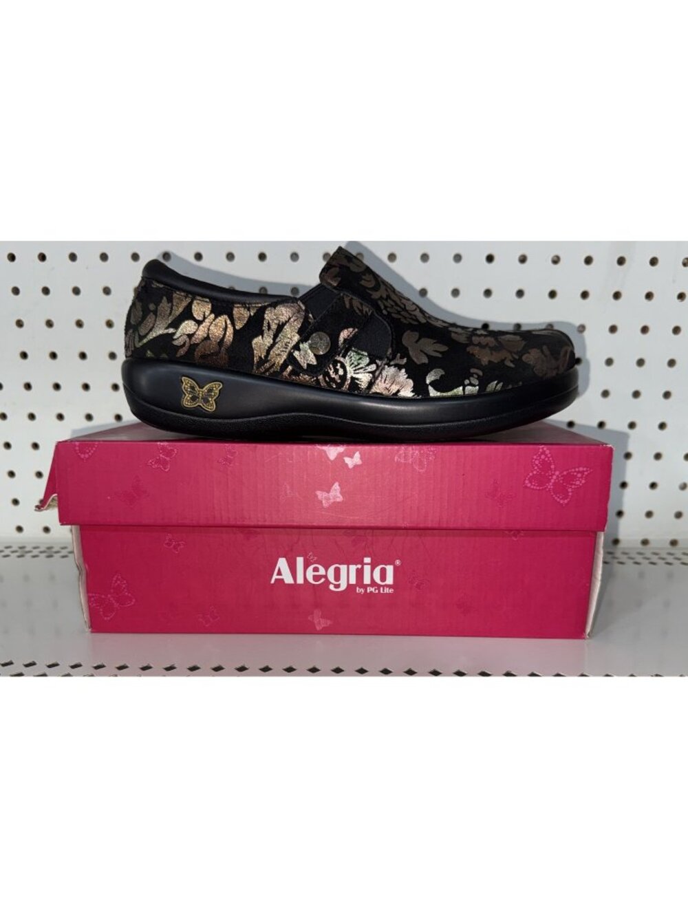 Alegria Kara Womens Suede Nursing Work Clogs Size EU 39 US 9 Black Floral